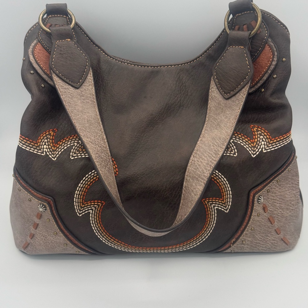 Justin Flames Embroidered Leather Shoulder Bag Hobo Bag Conceal Carry Purse